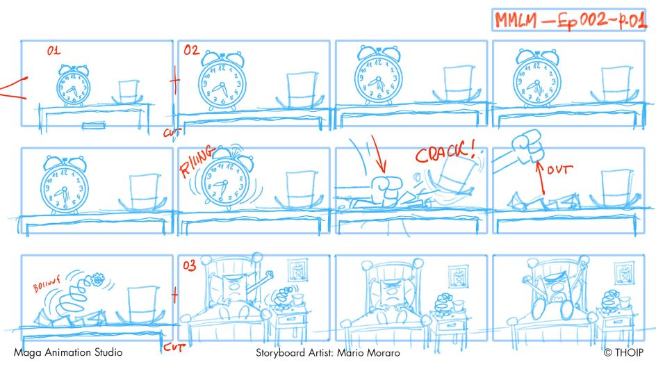 The storyboard sketches.